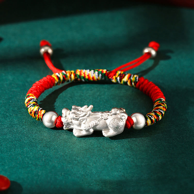 Buddha Stones per bambini in argento sterling 999 PiXiu Wealth King Kong Knot String Braided Kids