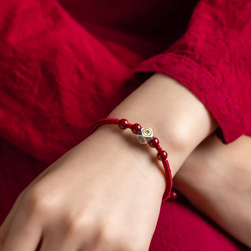 Bracciale Buddha Stones 925 Sterling Silver Zodiaco Cinese Buddha Natale Cinabro Calma