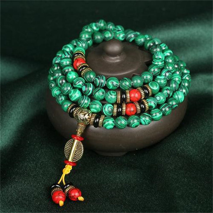 Buddha Stones Tibetano 108 Mala Malachite Perline Bracciale Collana