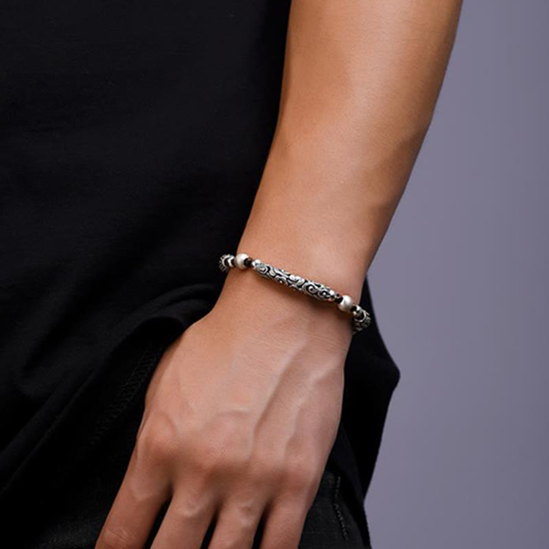 Braccialetto di corda di ricchezza con nuvola di buon auspicio in argento sterling 999 fatto a mano in rame Buddha Stones in Tibet