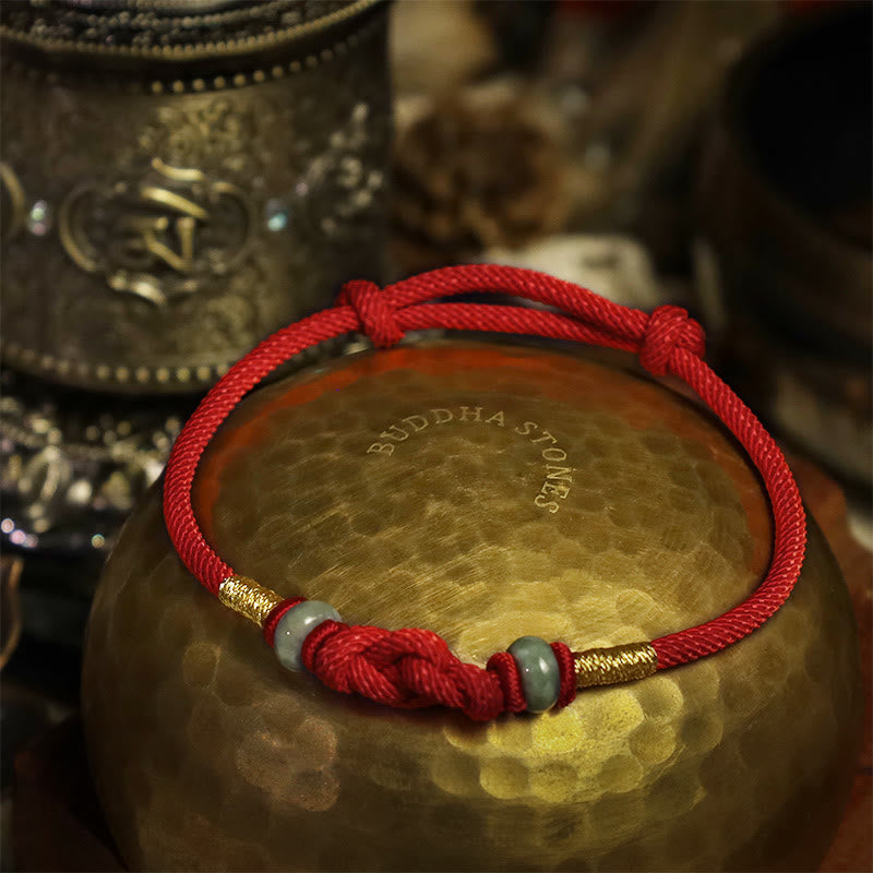 Porta buona fortuna braccialetto di coppia intrecciato con nodo di giada rossa