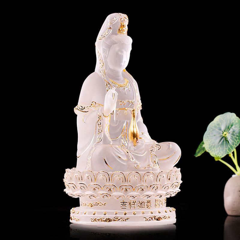 Buddha Stones Kwan Yin Avalokitesvara Figurina fatta a mano Liuli Cristallo Pezzo d'arte Statua della ricchezza Offerta per la casa Decorazione