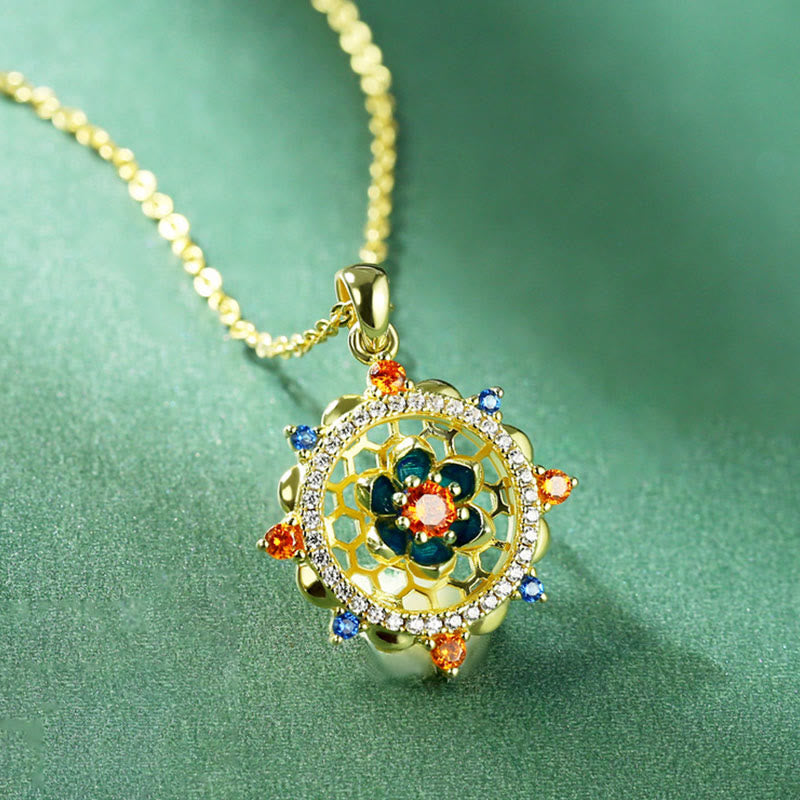 Collana con ciondolo Buddha Stones in argento sterling 925 con fiore di loto e zircone colorato, nuovo inizio