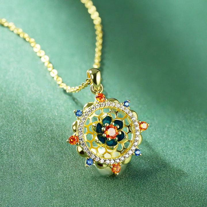 Collana con ciondolo Buddha Stones in argento sterling 925 con fiore di loto e zircone colorato, nuovo inizio