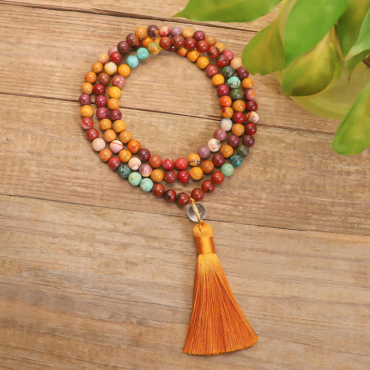 Buddha Stones 108 Mala Beads Mookaite Braccialetto di crescita emozionale Collana con nappa Pendente