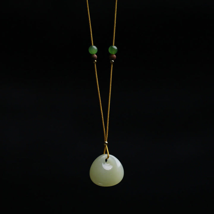 Collana con ciondolo in corda della prosperità con motivo a piccola borsa in giada naturale di Hetian