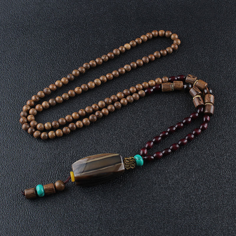 Buddha Stones Tibetano Legno Wenge Bodhi Seme Agata Equilibrio Pace Collana Pendente