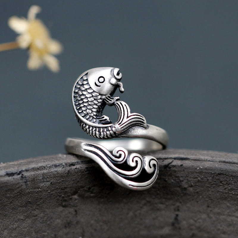 Buddha Stones 925 Sterling Silver Koi Fish Water Ripple Luck Wealth - Pesce Koi (Fortuna♥Prosperità) - image 0