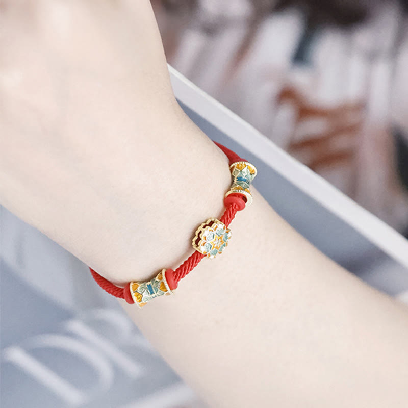 Buddha Stones Dunhuang 925 Sterling Silver Lotus Drum Nuovo inizio Braccialetto in corda rossa - image 8