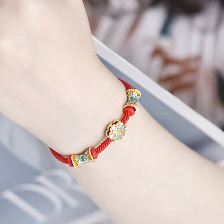 Buddha Stones Dunhuang 925 Sterling Silver Lotus Drum Nuovo inizio Braccialetto in corda rossa - image 8