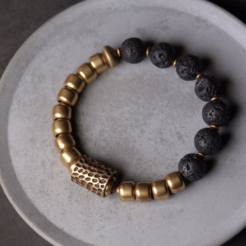 Braccialetto di supporto e guarigione Buddha Stones, pietra lavica, ossidiana arcobaleno e ottone. - image 1