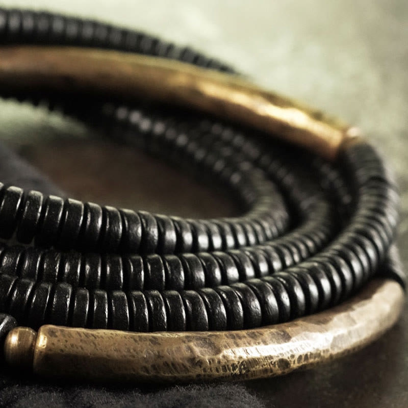 Bracciale multistrato in legno di ebano e rame Buddha Stones Balance