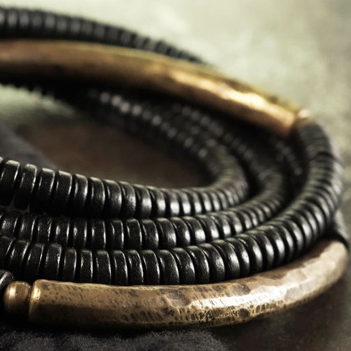 Bracciale multistrato in legno di ebano e rame Buddha Stones Balance