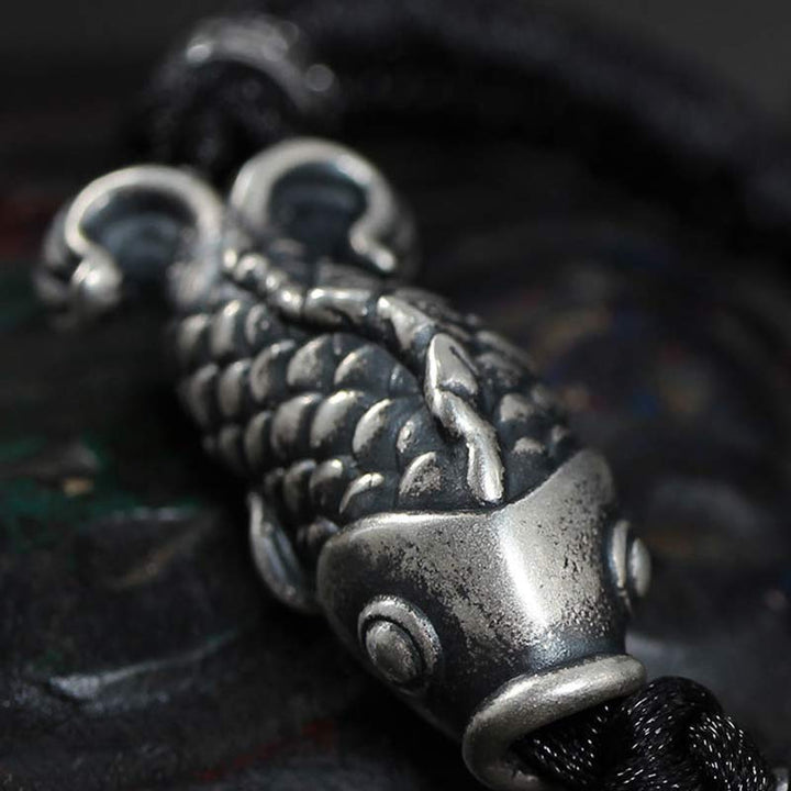 Braccialetto intrecciato con corda in argento Buddha Stones Luck Koi Fish