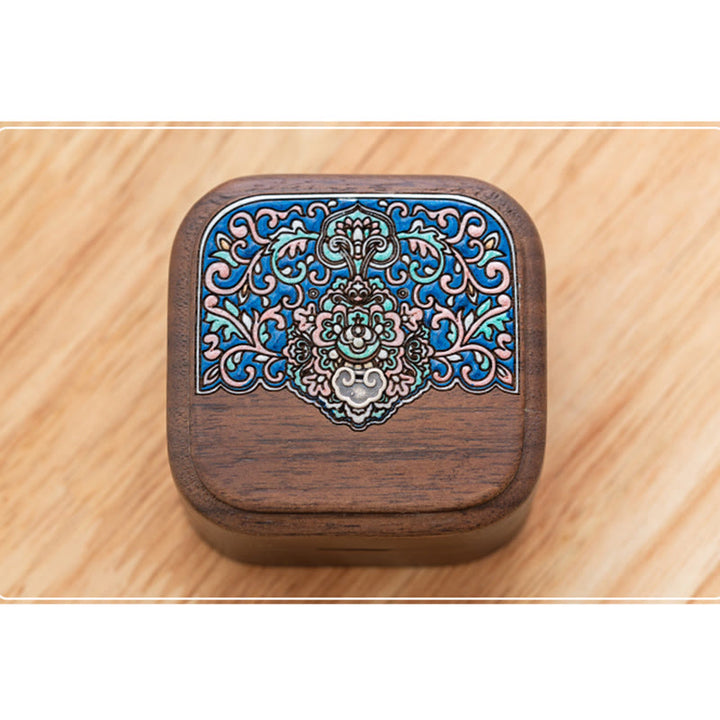Scatola portaoggetti per gioielli in legno di noce nero fatto a mano retrò, scatola regalo in legno di foglia
