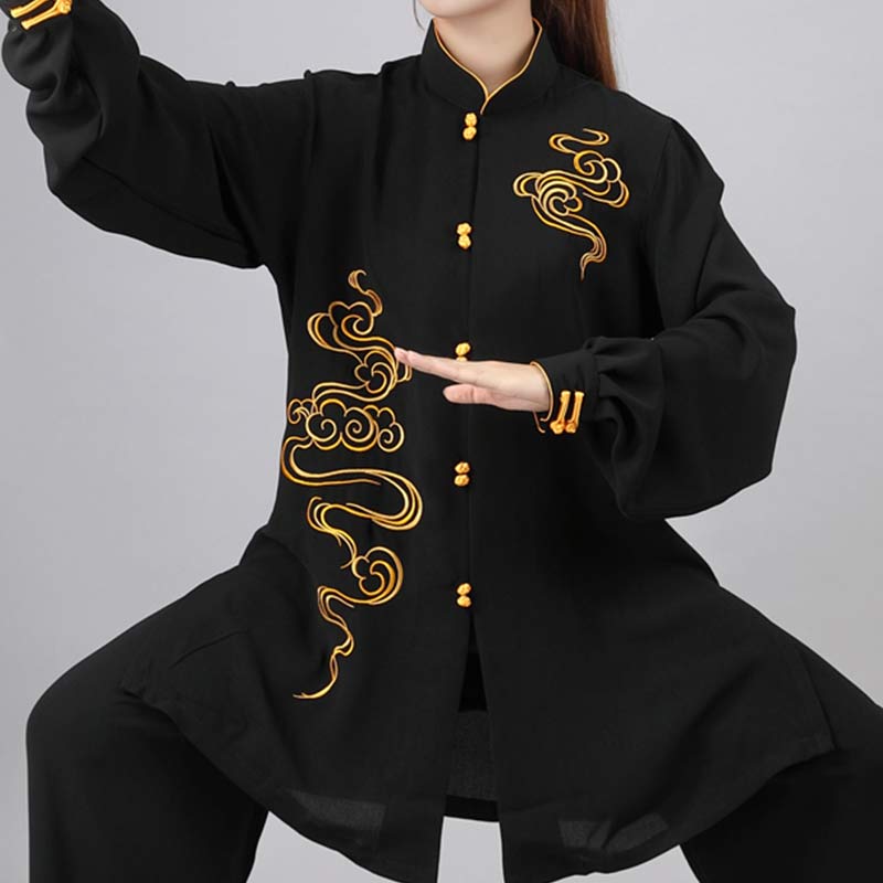 Buddha Stones Nuvole di buon auspicio Ricamo Meditazione Preghiera Spirituale Zen Tai Chi Qigong Pratica Set di abbigliamento unisex - Nero - US12, UK/AU16, EU44 (3XL) - image 17