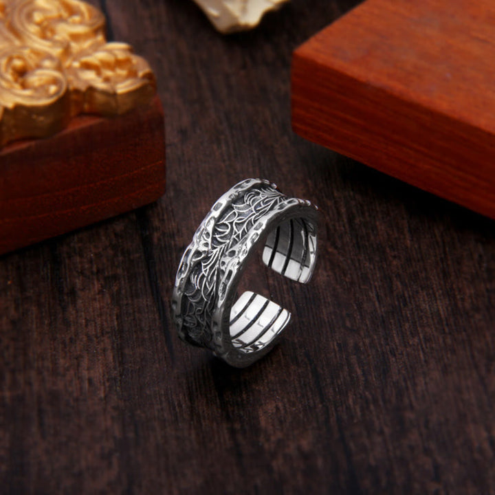 Anello regolabile con design a forma di fiore della dinastia Tang in argento sterling 925 Buddha Stones