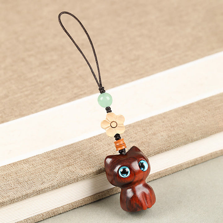 Buddha Stones Mini Piccola Foglia Sandalo Rosso Legno di Ebano Gatto Fortunato Adorabile Gattino Pace Portachiavi Telefono Appeso Decorazione - Decorazione da appendere al telefono - Gatto di sandalo rosso a foglia piccola - image 17