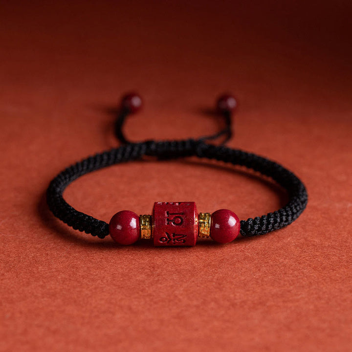 Buddha Stones Tibet Cinabro Om Mani Padme Hum Braccialetto intrecciato con benedizione inciso