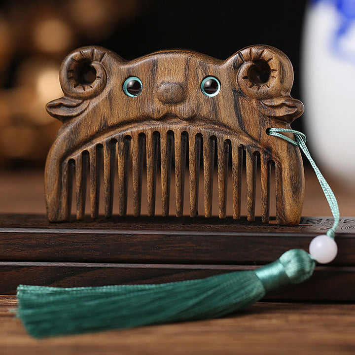 Pettine portatile cinese con sandalo verde dello zodiaco della pace - Chacate Preto Wood - Capra - image 14
