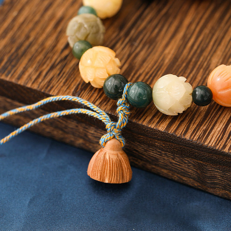 Braccialetto Buddha Stones Bodhi Seed Lotus Bead inciso Muschio Agata Pace Calma