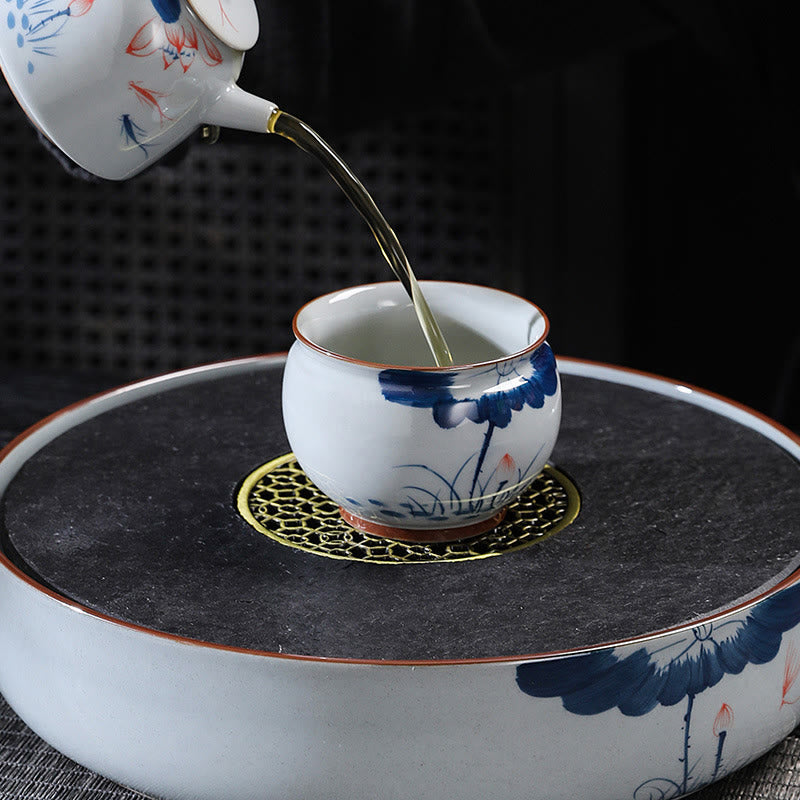 Buddha Stones Fiore di Loto Foglia di Bambù Tazza da Tè in Ceramica Tazze da Tè Kung Fu