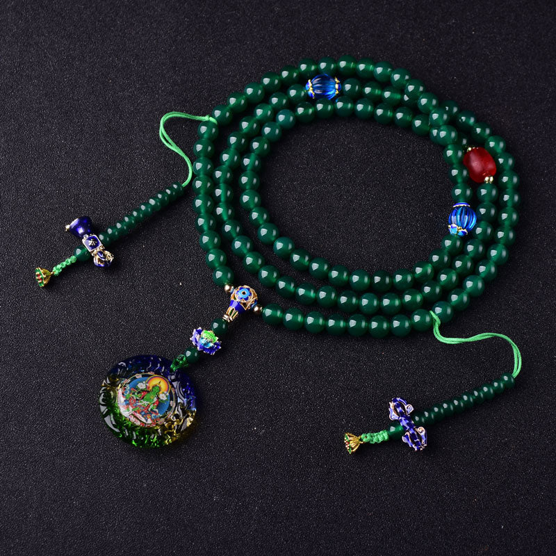 Buddha Stones 108 Mala Beads Agata verde naturale Bodhisattva Tara verde Braccialetto con ciondolo di manifestazione - 10 mm - image 0