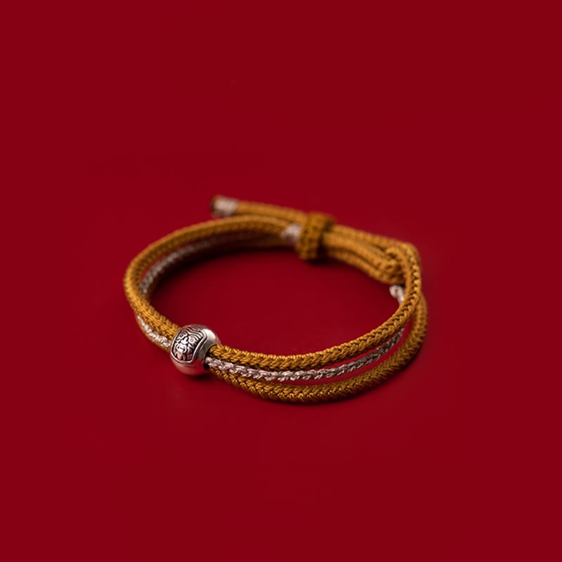 Braccialetto in corda con Buddha Stones in argento sterling 925 tibetano Zakiram, dea della ricchezza e della fortuna