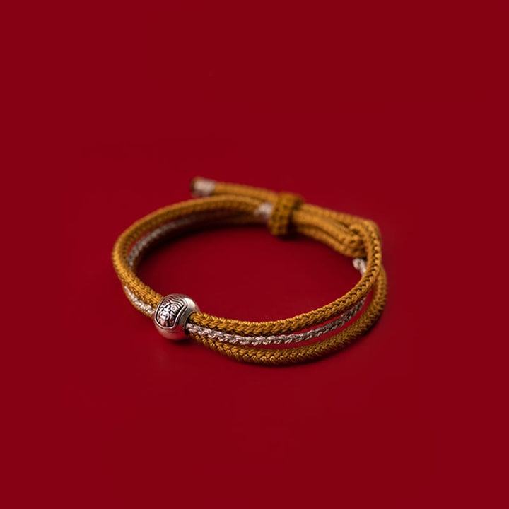 Braccialetto in corda con Buddha Stones in argento sterling 925 tibetano Zakiram, dea della ricchezza e della fortuna