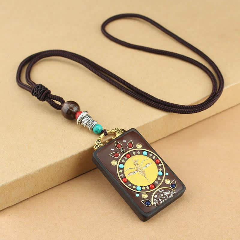 Buddha Stones Tibet Dio della Ricchezza Thangka Ebano Collana Pendente della Pace