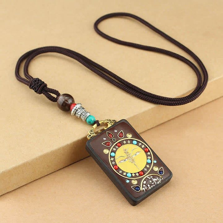 Buddha Stones Tibet Dio della Ricchezza Thangka Ebano Collana Pendente della Pace