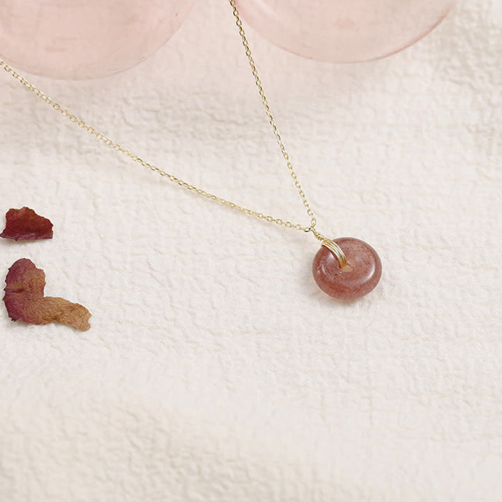 Collana positiva di guarigione al quarzo fragola in argento sterling 925 Buddha Stones