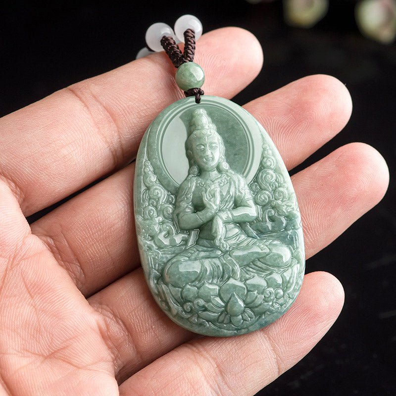 Collana con ciondolo Buddha Stones Natural Jade Avalokitesvara Amuleto Ricchezza - image 5
