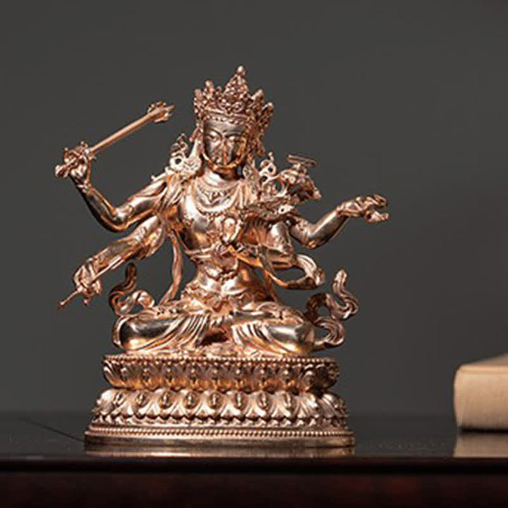 Statua in rame della serenità della statuetta del Bodhisattva Manjusri a quattro braccia