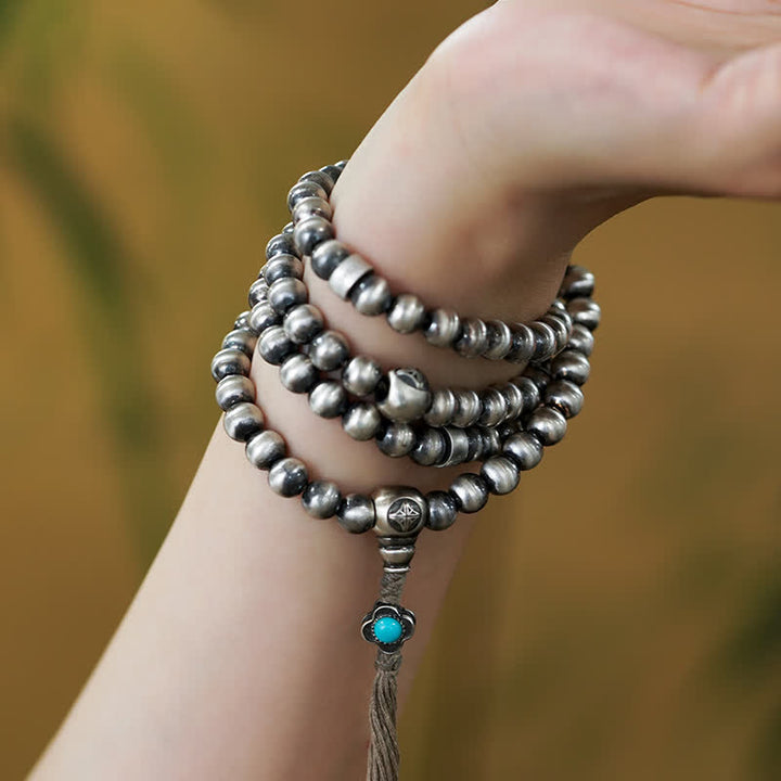 Buddha Stones 108 Mala Beads 925 Sterling Silver Agata Rossa Turchese Braccialetto con Ciondolo di Fiducia