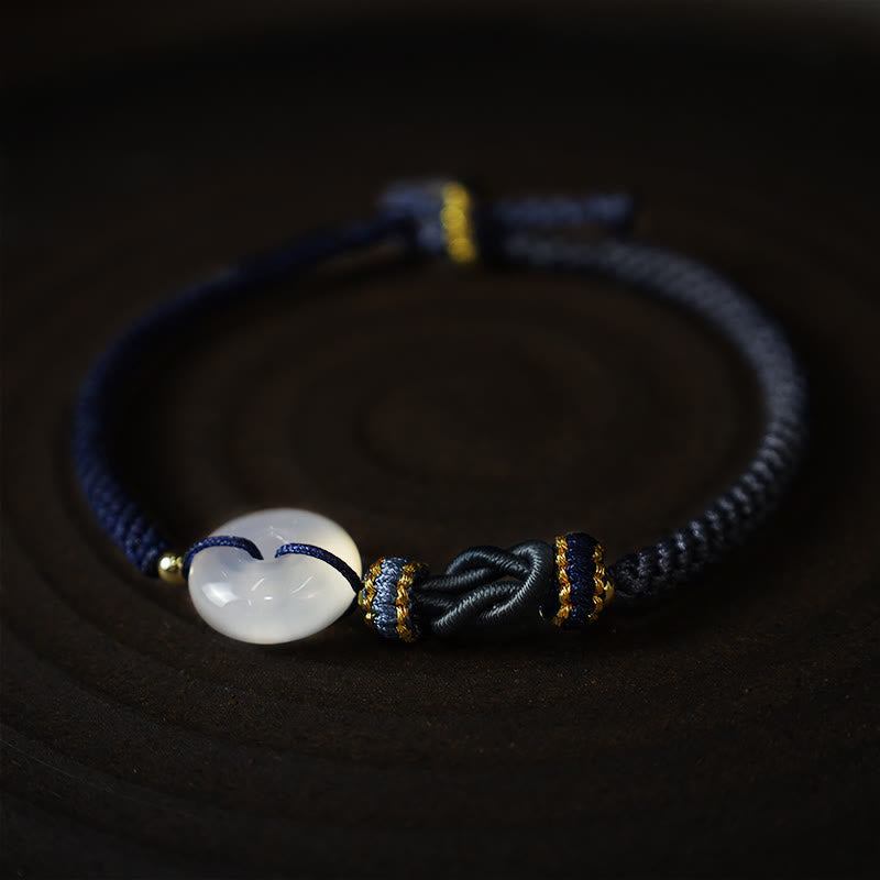 Braccialetto di corda intrecciata con fibbia in agata bianca fatta a mano con Buddha Stones , fortuna, felicità e protezione