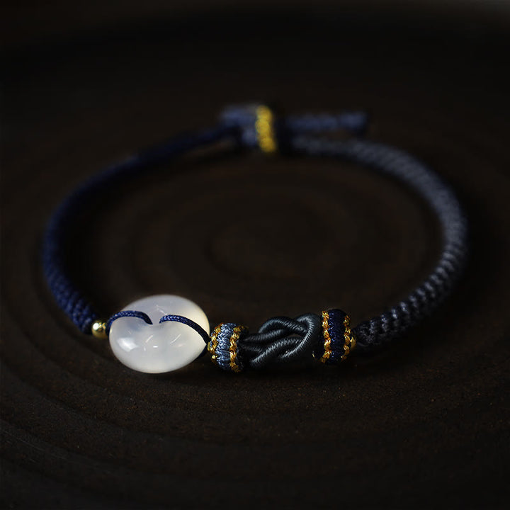 Braccialetto di corda intrecciata con fibbia in agata bianca fatta a mano con Buddha Stones , fortuna, felicità e protezione