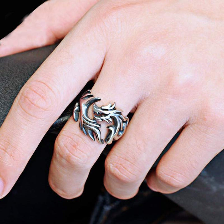 Anello regolabile con motivo a drago Buddha Stones, protezione e forza