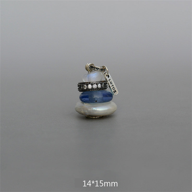 Collana con ciondolo calmante in labradorite con vari cristalli e Buddha Stones Zen Cairn - Ciondolo in pietra di luna, perline di vetro e perle, 14*15 mm - image 23