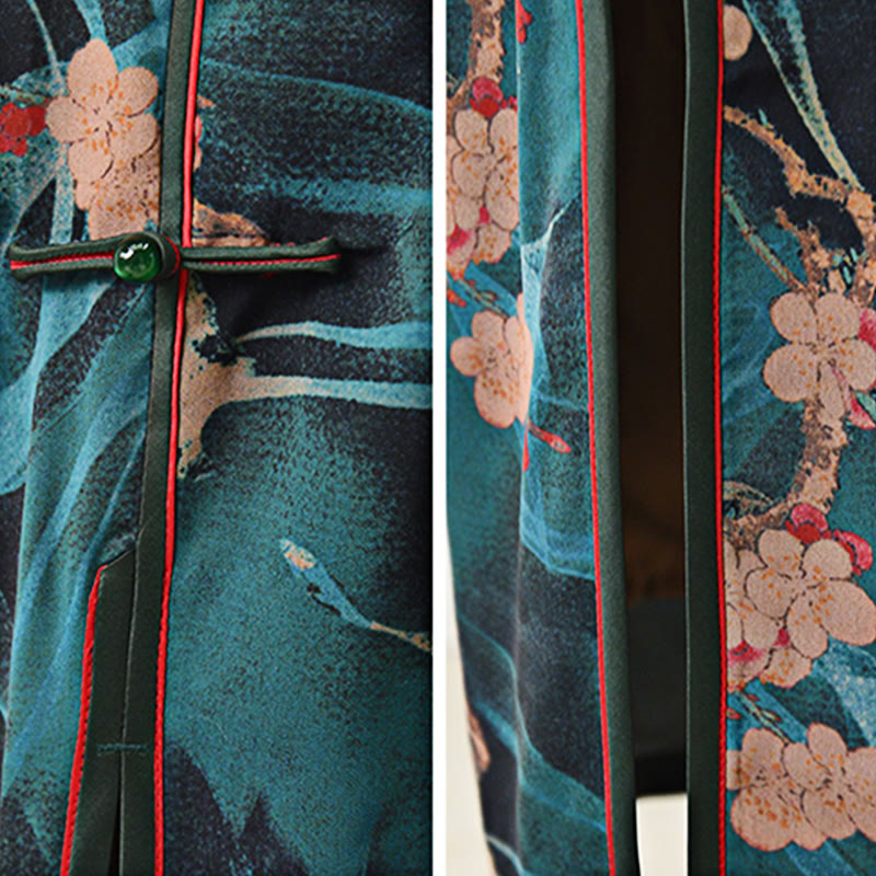 Abito da donna con stampa di fiori rosa vintage Buddha Stones Cheongsam Qipao - image 8
