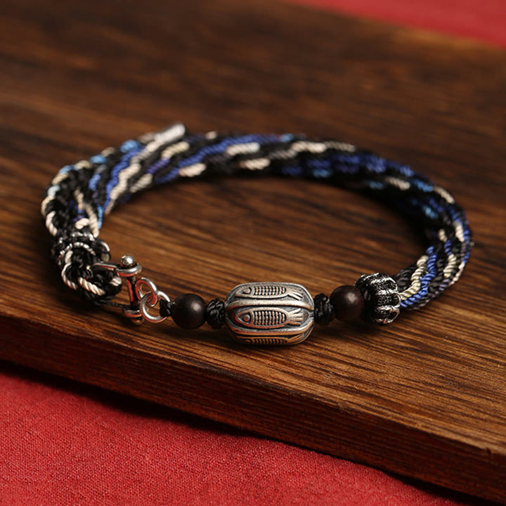 Braccialetto con treccia a nodo con pesce koi in argento sterling 925 Buddha Stones Wealth Reincarnation
