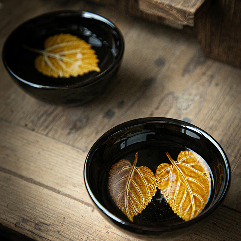 Buddha Stones Foglia d'acero dorata Tazza da tè cinese Jianzhan in ceramica Tazza da tè Tenmoku Kung Fu
