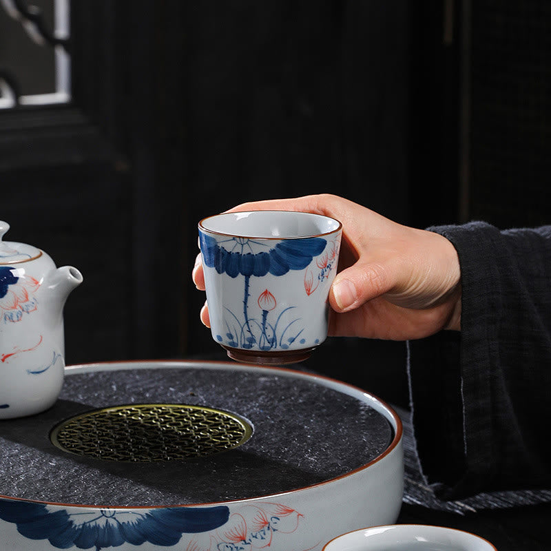 Buddha Stones Fiore di Loto Foglia di Bambù Tazza da Tè in Ceramica Tazze da Tè Kung Fu