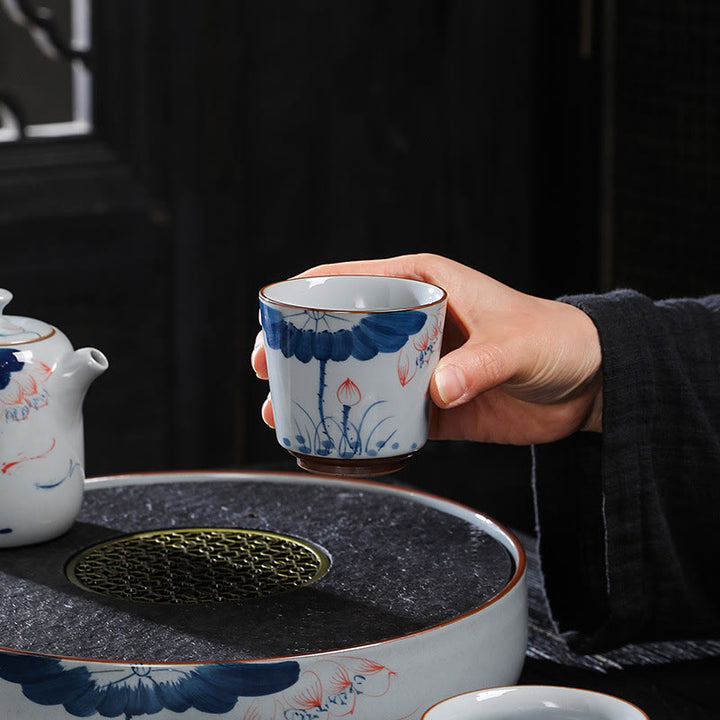 Buddha Stones Fiore di Loto Foglia di Bambù Tazza da Tè in Ceramica Tazze da Tè Kung Fu