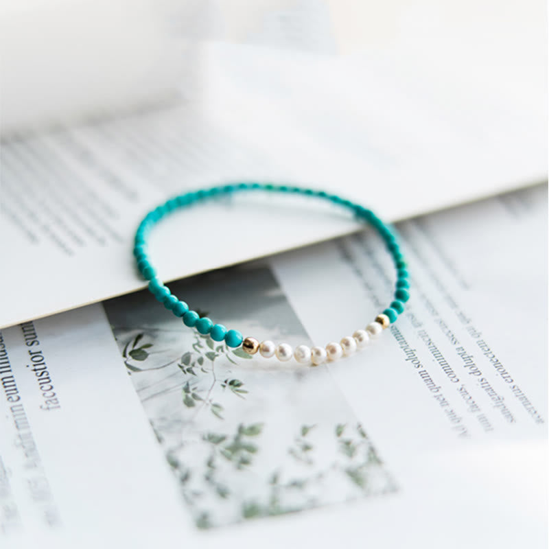 Braccialetto di perline di perle turchesi naturali in argento sterling 925 Buddha Stones - image 8