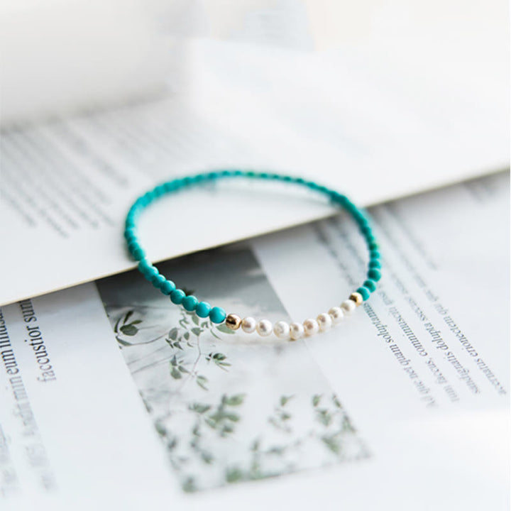 Braccialetto di perline di perle turchesi naturali in argento sterling 925 Buddha Stones