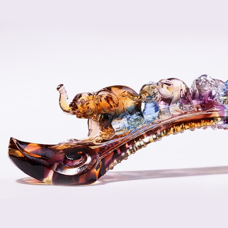 Pezzo d'arte in cristallo Liuli Ruyi fatto a mano, decorazione per la casa con elefante e base in cristallo - image 12