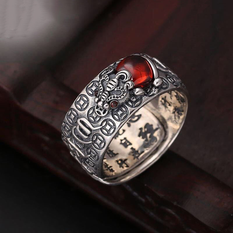 Genstone PiXiu Feng Shui Rana Vajra Dorje Cuore Sutra Ricchezza Anello Regolabile