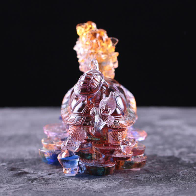 Buddha Stones Feng Shui Drago Tartaruga Monete Fatto a Mano Cristallo Liuli Fortuna Pezzo d'Arte Decorazione per Casa Ufficio
