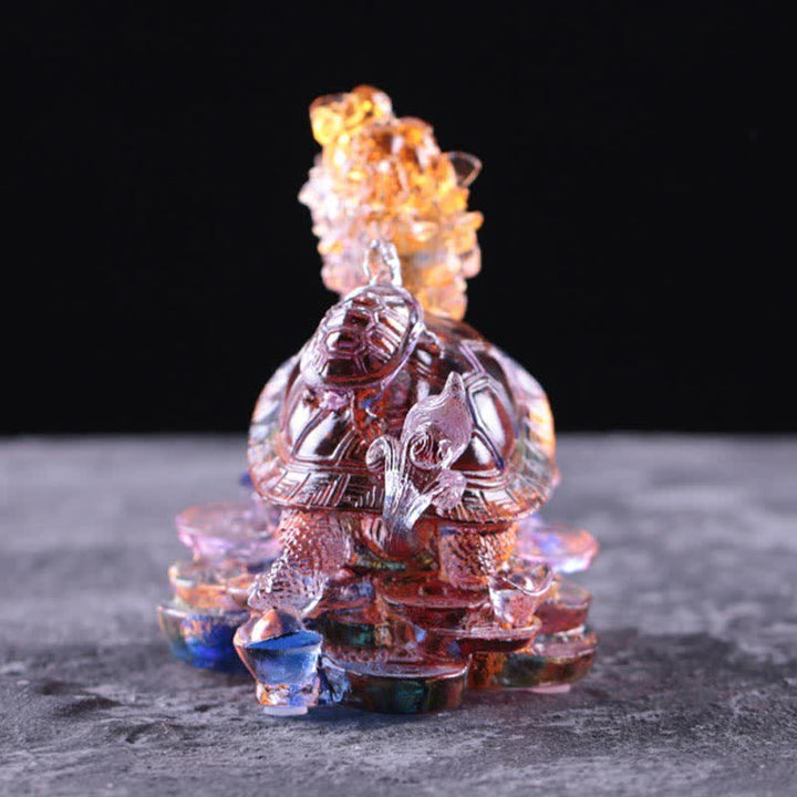 Buddha Stones Feng Shui Drago Tartaruga Monete Fatto a Mano Cristallo Liuli Fortuna Pezzo d'Arte Decorazione per Casa Ufficio